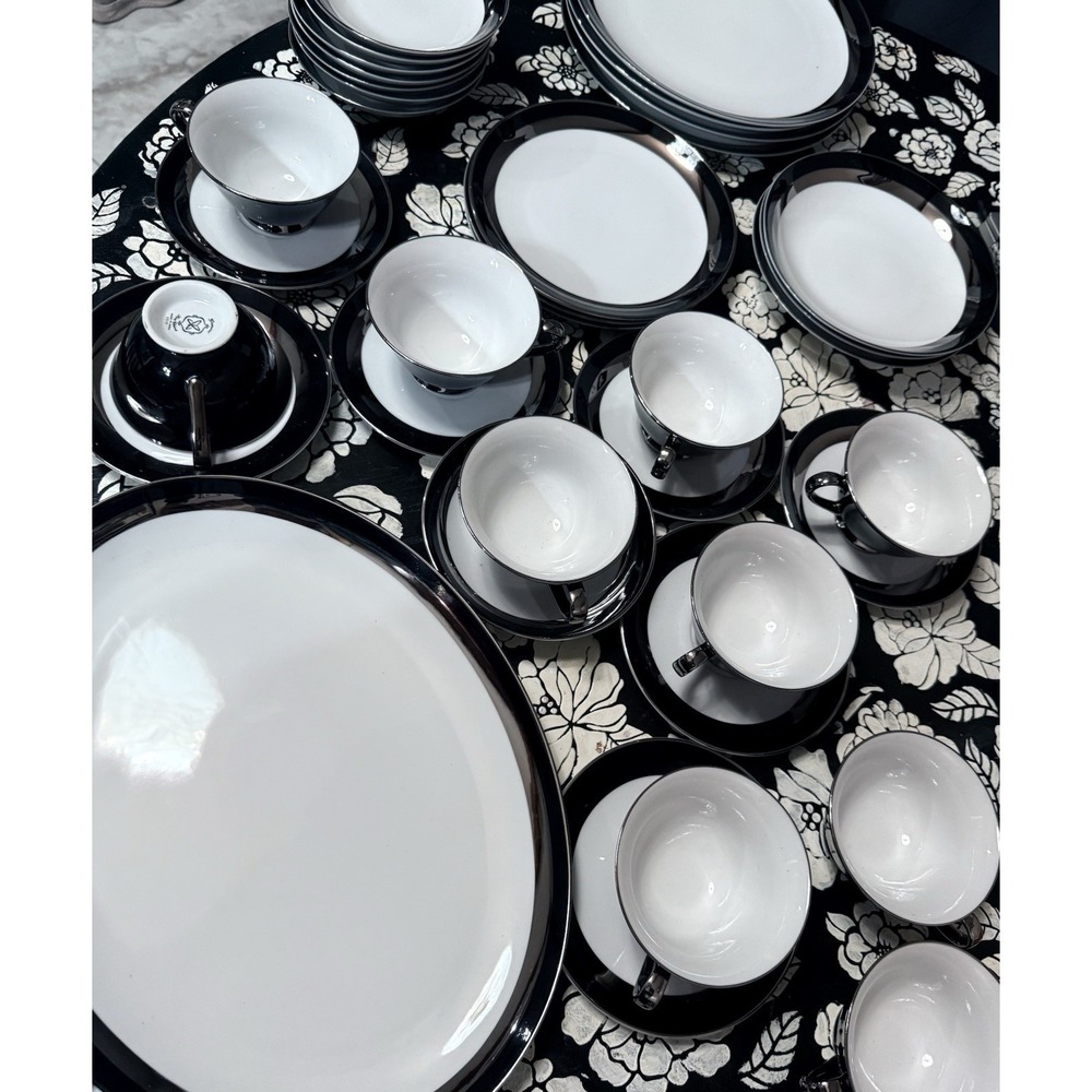 VTG Sears MCM China Gemini 3515 Black White Silver Platinum EXC 36 pieces